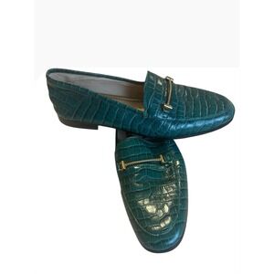 Sam Edelman Loraine Bit Lior Green Crocodile-Embossed Leather Loafer Moc SZ 8